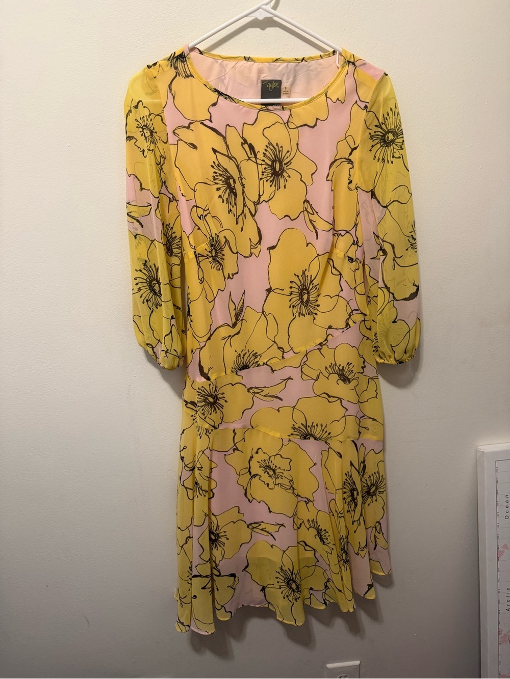 Taylor Yellow Floral Long-Sleeve Midi Dress
